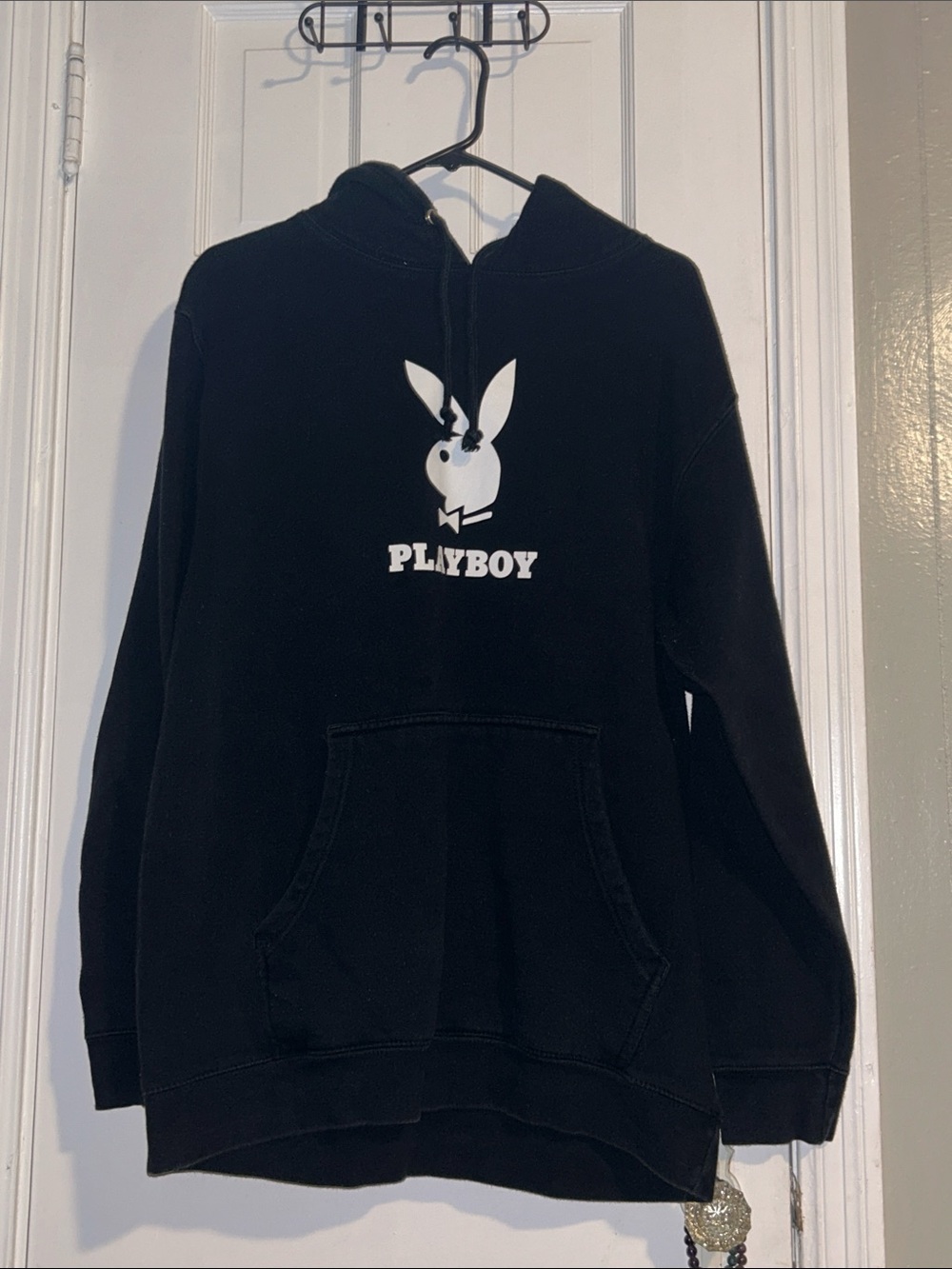 PLAYBOY Black Hoodie with White Bunny Graphic